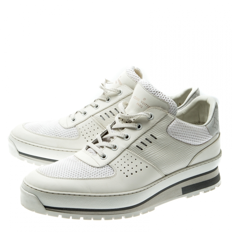 Pre Owned Louis Vuitton White Epi Leather And Mesh Harlem Sneakers Size 43
