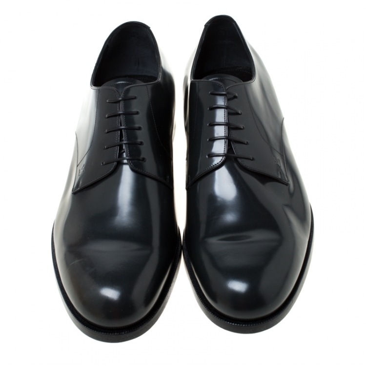 Pre Owned Louis Vuitton Dark Grey Leather Lace Up Derby Size 43.5