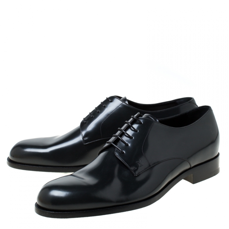Pre Owned Louis Vuitton Dark Grey Leather Lace Up Derby Size 43.5