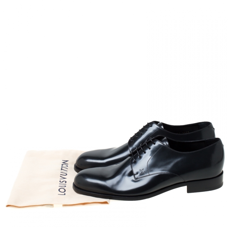 Pre Owned Louis Vuitton Dark Grey Leather Lace Up Derby Size 43.5