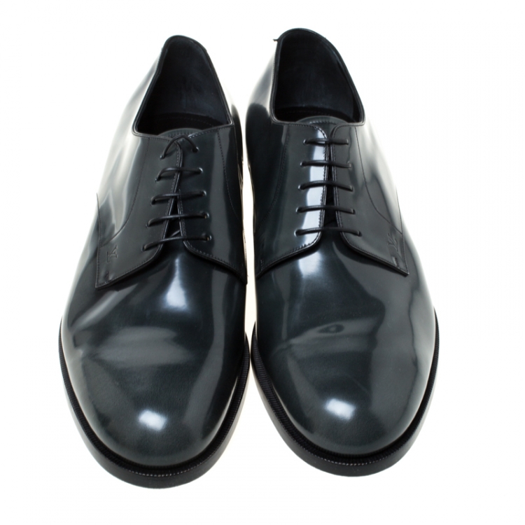Pre Owned Louis Vuitton Dark Grey Leather Lace Up Derby Size 43