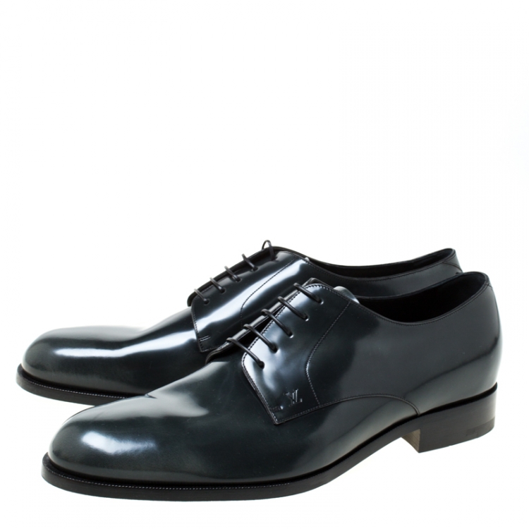 Pre Owned Louis Vuitton Dark Grey Leather Lace Up Derby Size 43