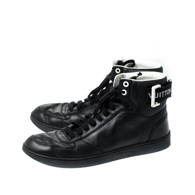 Pre Owned Louis Vuitton Black Leather High Top Sneakers Size 39