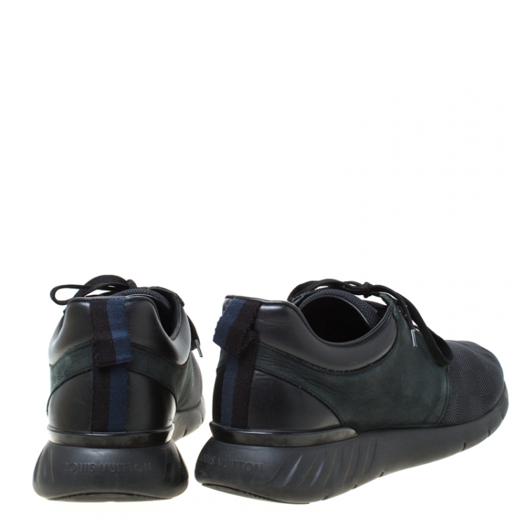 Pre Owned Louis Vuitton Black Damier Nylon and Nubuck Leather Fastlane Sneakers Size 43.5