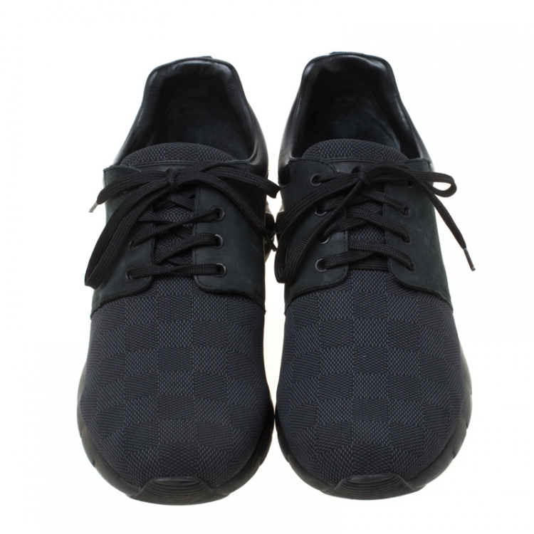 Pre Owned Louis Vuitton Black Damier Nylon and Nubuck Leather Fastlane Sneakers Size 43.5