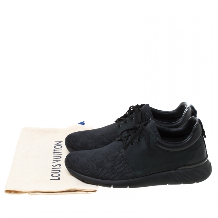 Pre Owned Louis Vuitton Black Damier Nylon and Nubuck Leather Fastlane Sneakers Size 43.5