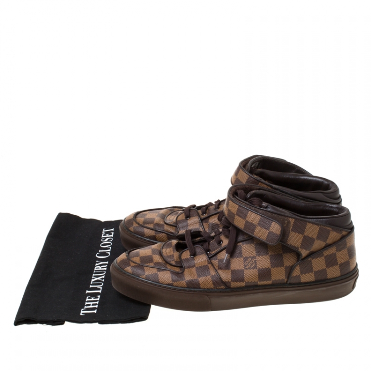 Pre Owned Louis Vuitton Damier Ebene Canvas Lace Up High Top Sneakers Size 45