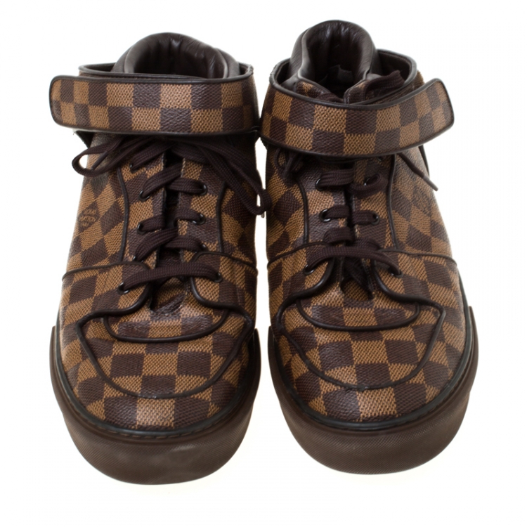 Pre Owned Louis Vuitton Damier Ebene Canvas Lace Up High Top Sneakers Size 45