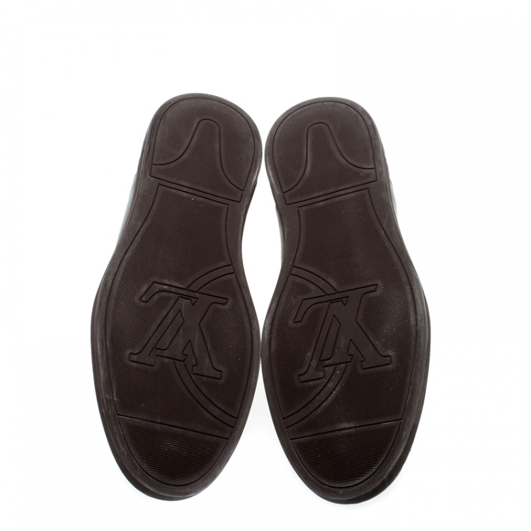 Pre Owned Louis Vuitton Black/Brown Monogram Canvas and Leather Match Up Sneakers Size 42