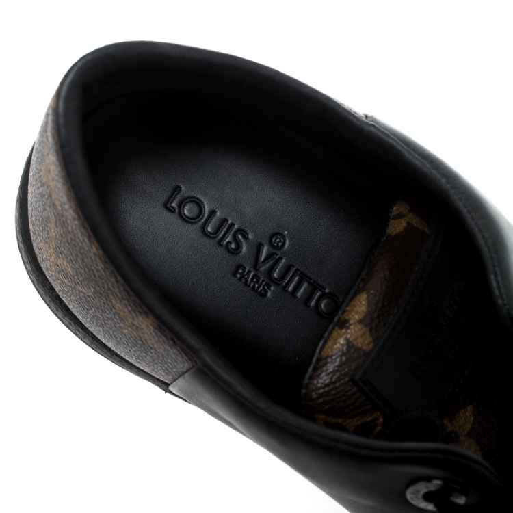 Pre Owned Louis Vuitton Black/Brown Monogram Canvas and Leather Match Up Sneakers Size 42