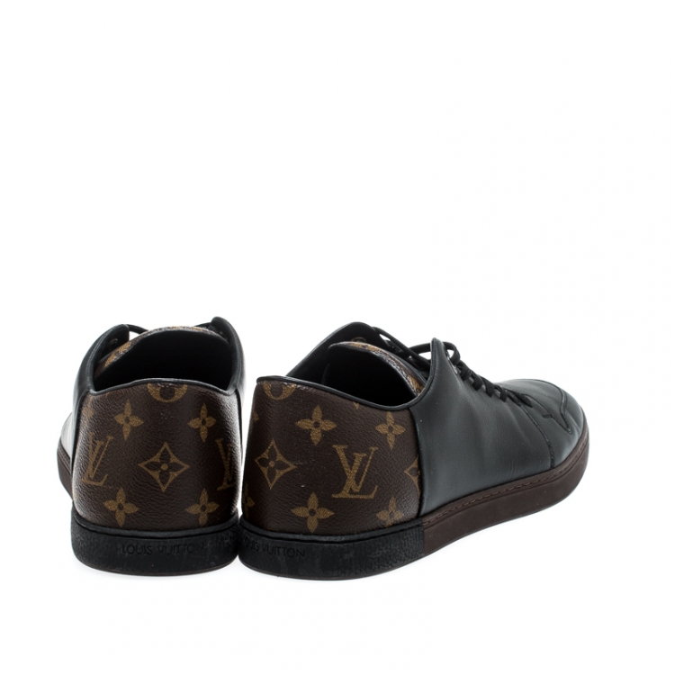 Pre Owned Louis Vuitton Black/Brown Monogram Canvas and Leather Match Up Sneakers Size 42