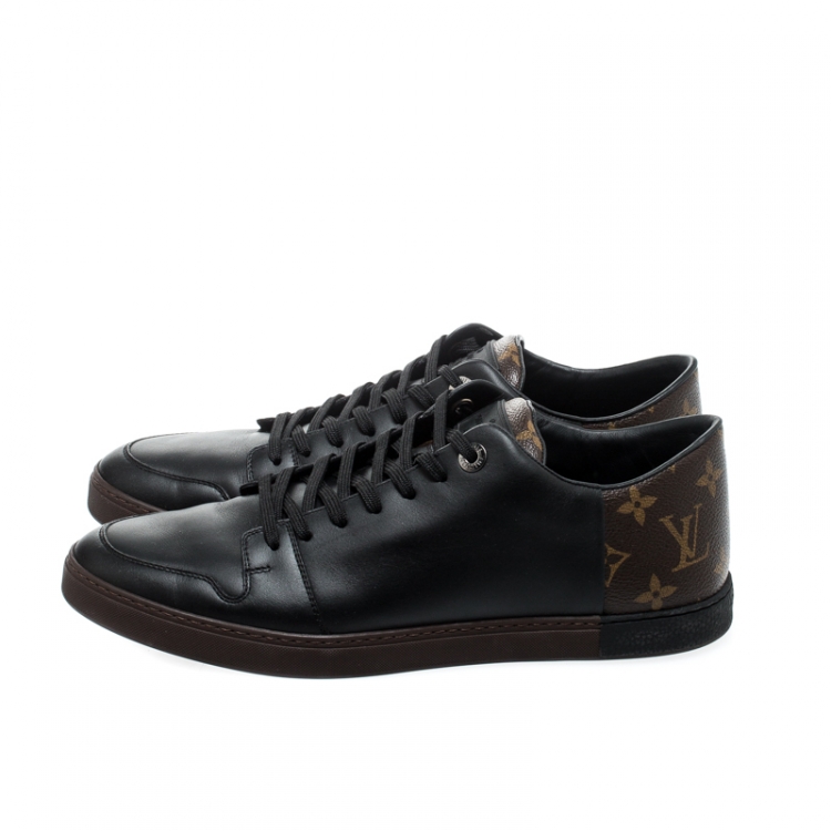 Pre Owned Louis Vuitton Black/Brown Monogram Canvas and Leather Match Up Sneakers Size 42