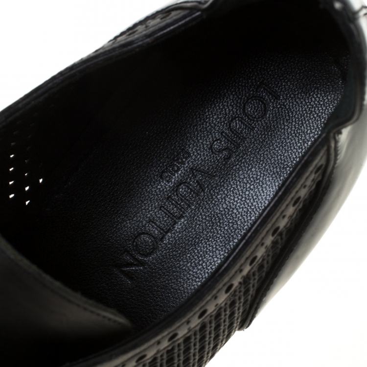 Pre Owned Louis Vuitton Black Perforated Leather Cap Toe Oxfords Size 43.5