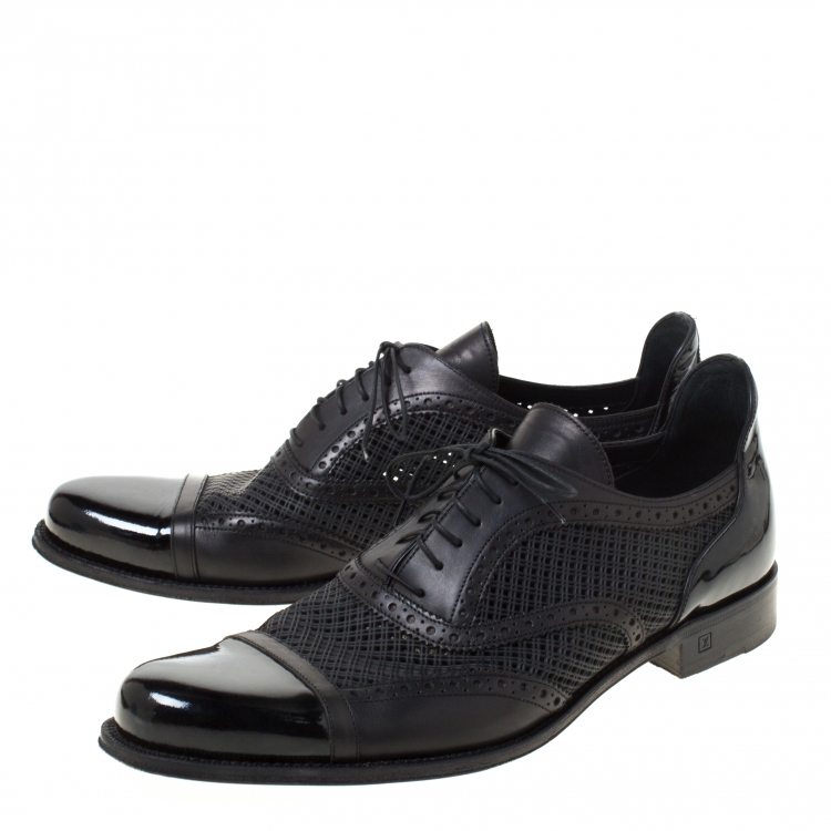 Pre Owned Louis Vuitton Black Perforated Leather Cap Toe Oxfords Size 43.5