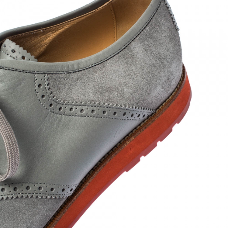 Pre Owned Louis Vuitton Grey Suede and Leather Brogue Lace Up Oxford