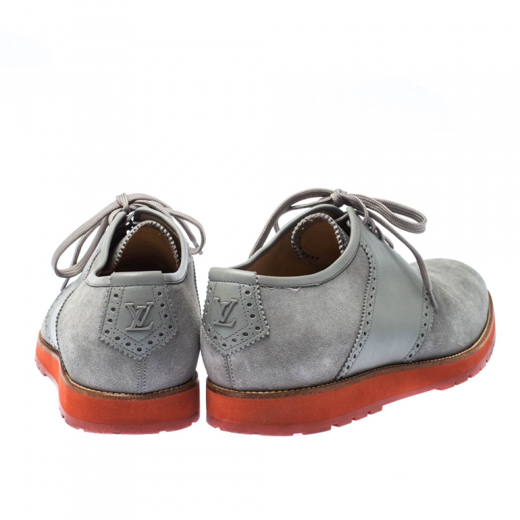 Pre Owned Louis Vuitton Grey Suede and Leather Brogue Lace Up Oxford