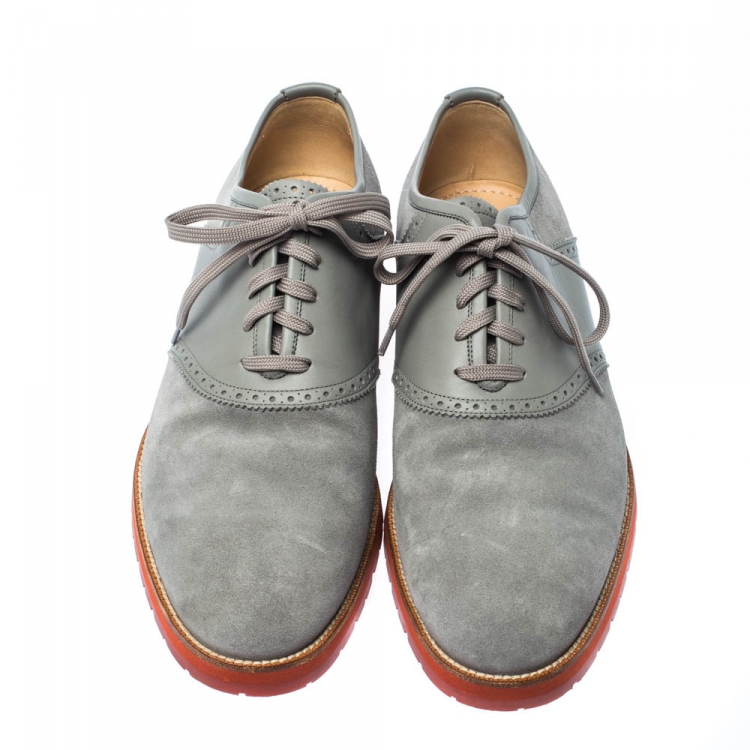 Pre Owned Louis Vuitton Grey Suede and Leather Brogue Lace Up Oxford