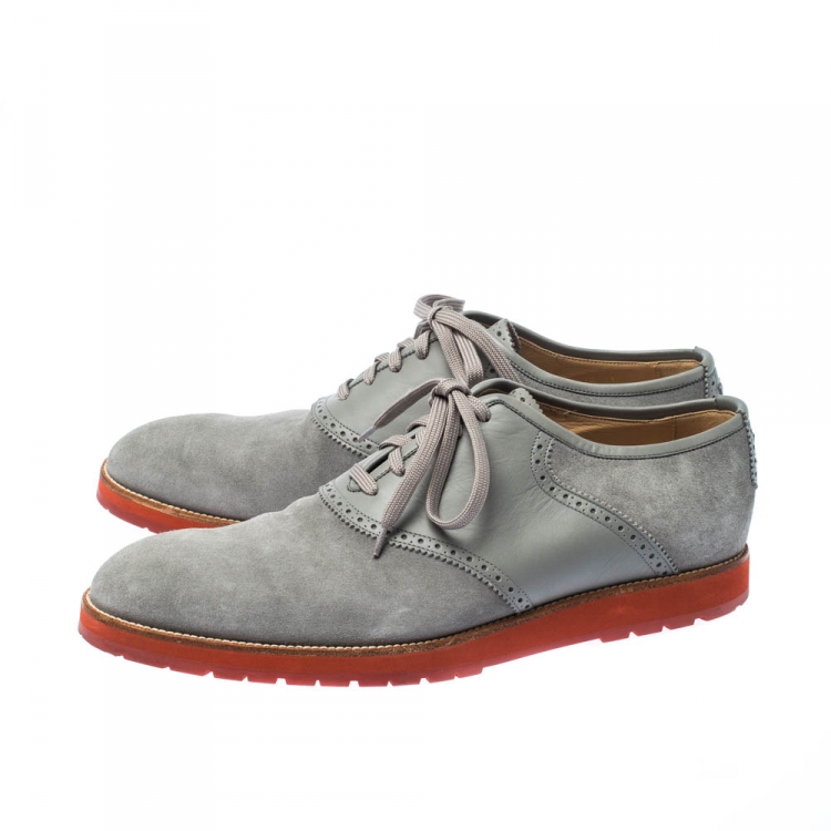 Pre Owned Louis Vuitton Grey Suede and Leather Brogue Lace Up Oxford