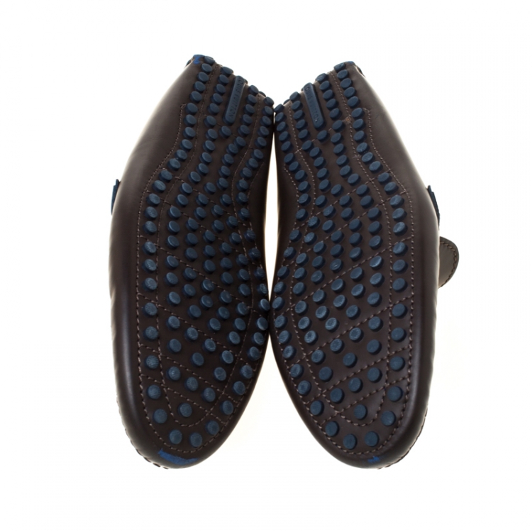 Pre Owned Louis Vuitton Dark Brown Leather Hockenheim Loafers Size 42.5