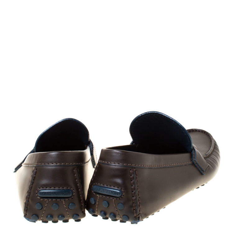Pre Owned Louis Vuitton Dark Brown Leather Hockenheim Loafers Size 42.5