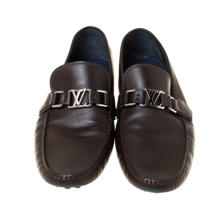Pre Owned Louis Vuitton Dark Brown Leather Hockenheim Loafers Size 42.5