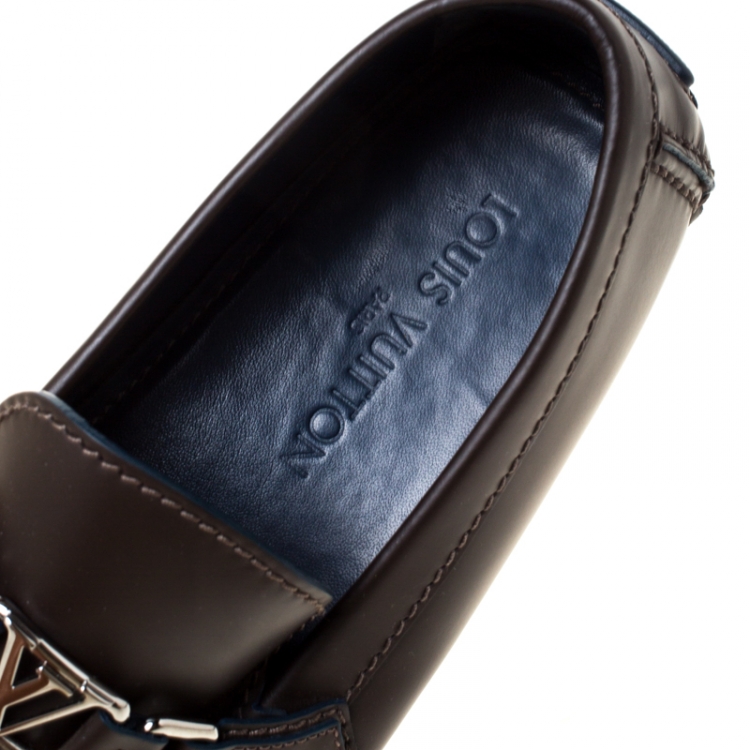 Pre Owned Louis Vuitton Dark Brown Leather Hockenheim Loafers Size 42.5