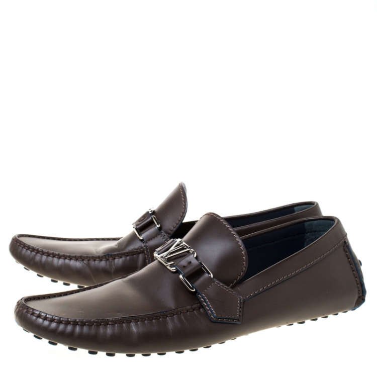 Pre Owned Louis Vuitton Dark Brown Leather Hockenheim Loafers Size 42.5