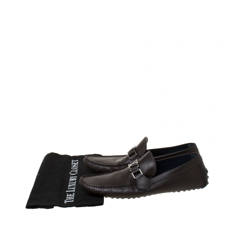 Pre Owned Louis Vuitton Dark Brown Leather Hockenheim Loafers Size 42.5