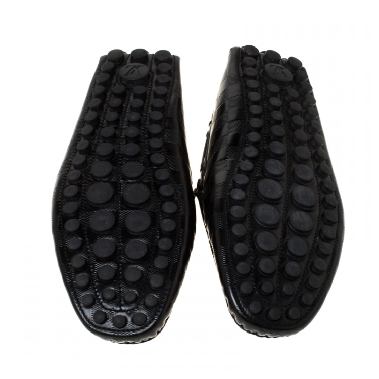 Pre Owned Louis Vuitton Damier Embossed Leather Bow Detail Loafers Size 44