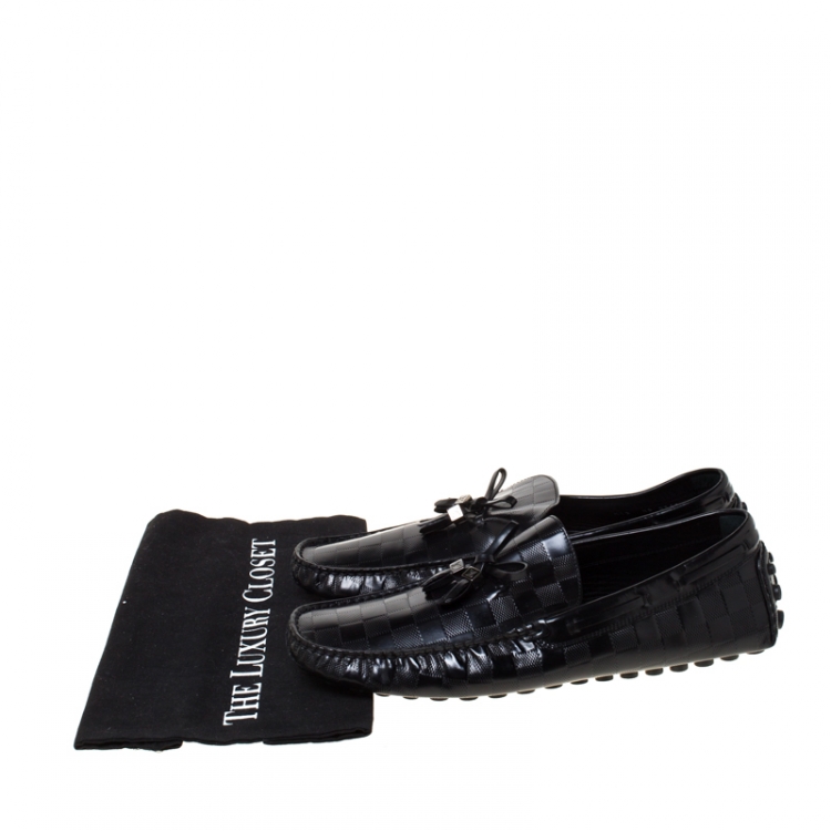 Pre Owned Louis Vuitton Damier Embossed Leather Bow Detail Loafers Size 44