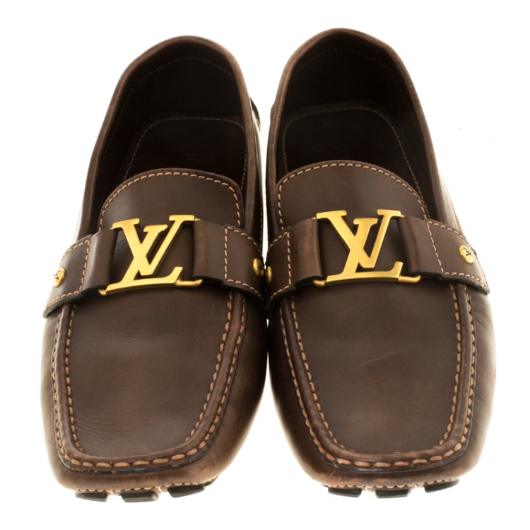 Pre Owned Louis Vuitton Brown Leather Monte Carlo Loafers Size 43.5