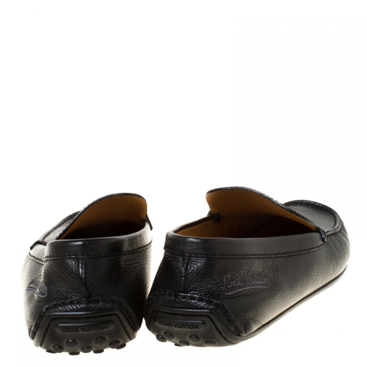 Pre Owned Louis Vuitton Black Leather Slip On Loafers Size 42.5