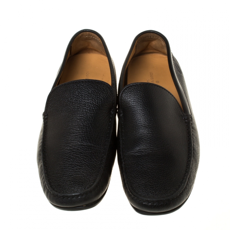 Pre Owned Louis Vuitton Black Leather Slip On Loafers Size 42.5