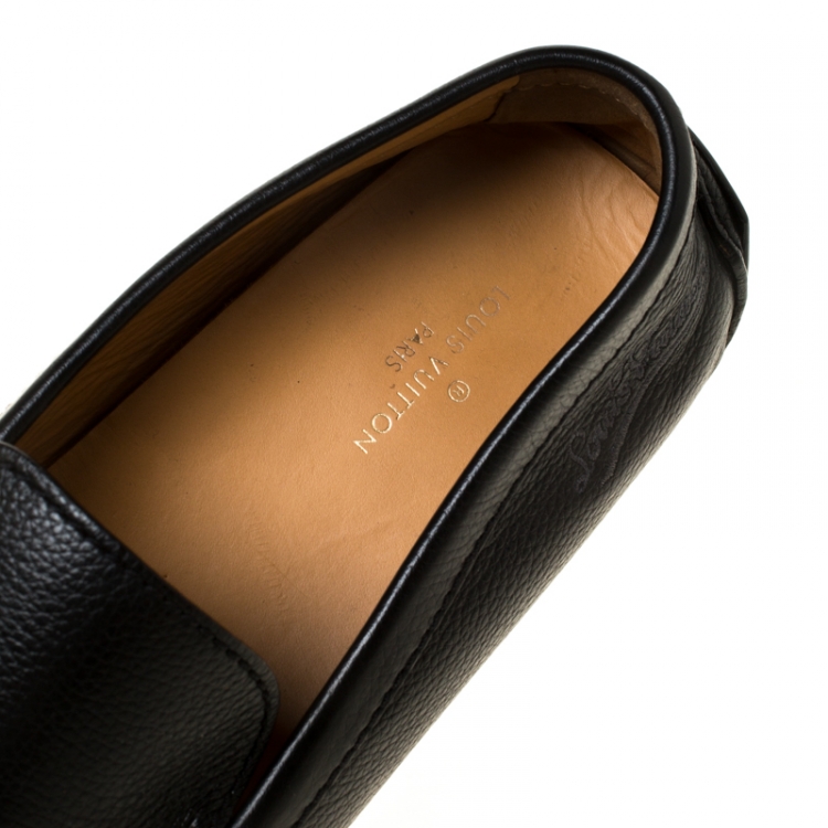 Pre Owned Louis Vuitton Black Leather Slip On Loafers Size 42.5