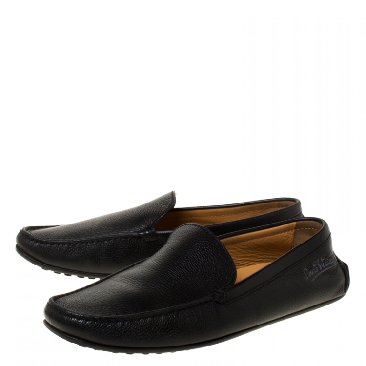 Pre Owned Louis Vuitton Black Leather Slip On Loafers Size 42.5