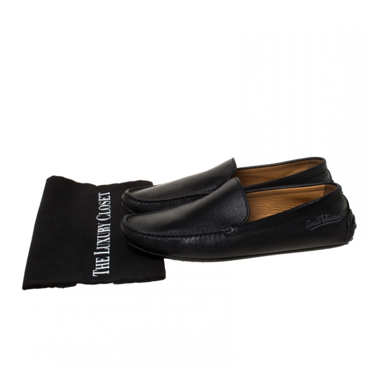 Pre Owned Louis Vuitton Black Leather Slip On Loafers Size 42.5