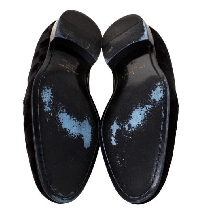 Pre Owned Louis Vuitton Black Damier Velvet Slip On Loafers Size 42.5