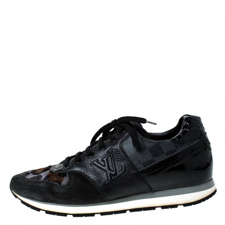 Pre Owned Louis Vuitton Black Mix Media Lace Up Sneakers Size 42