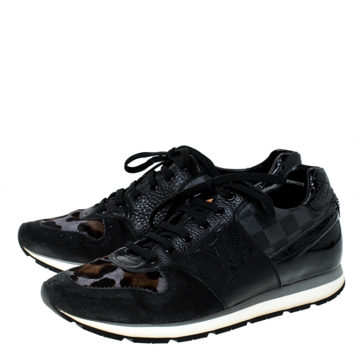Pre Owned Louis Vuitton Black Mix Media Lace Up Sneakers Size 42