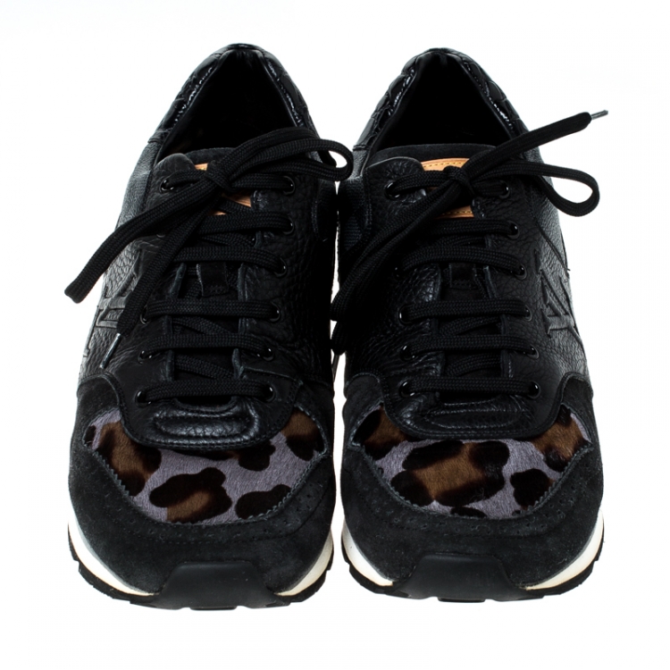Pre Owned Louis Vuitton Black Mix Media Lace Up Sneakers Size 42
