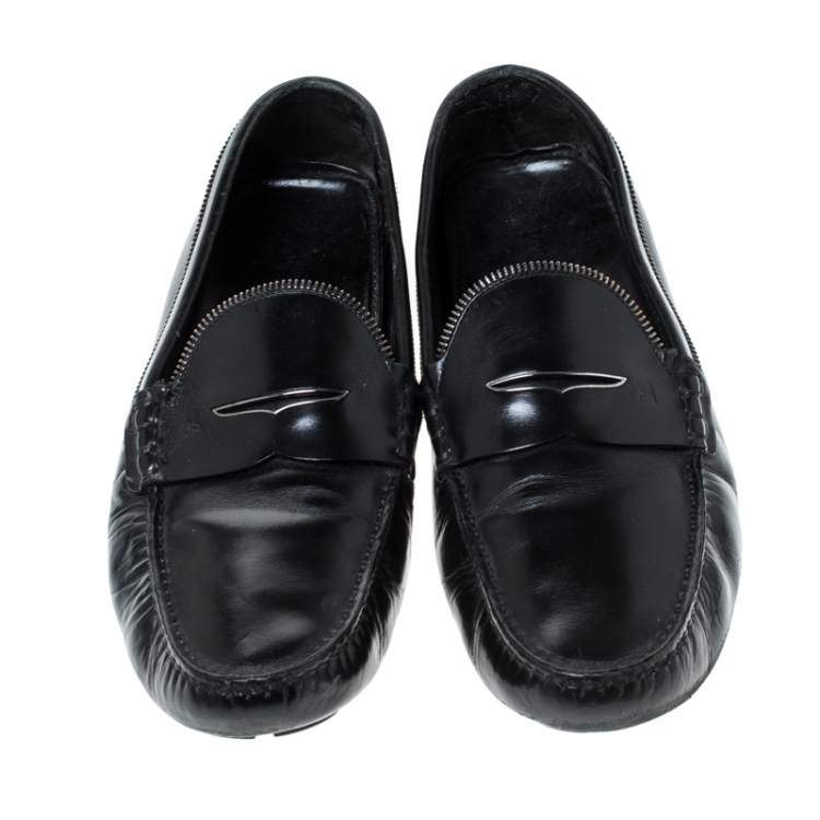 Pre Owned Louis Vuitton Black Leather Monte Carlo Slip On Loafers Size 45