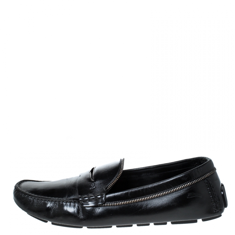 Pre Owned Louis Vuitton Black Leather Monte Carlo Slip On Loafers Size 45