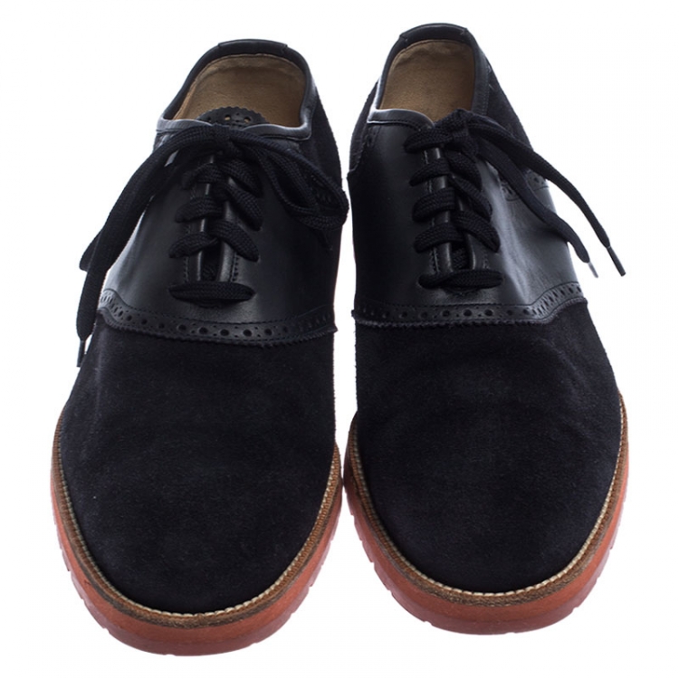 Pre Owned Louis Vuitton Navy Blue Suede and Leather Brogue Lace Up Oxfords Size 43
