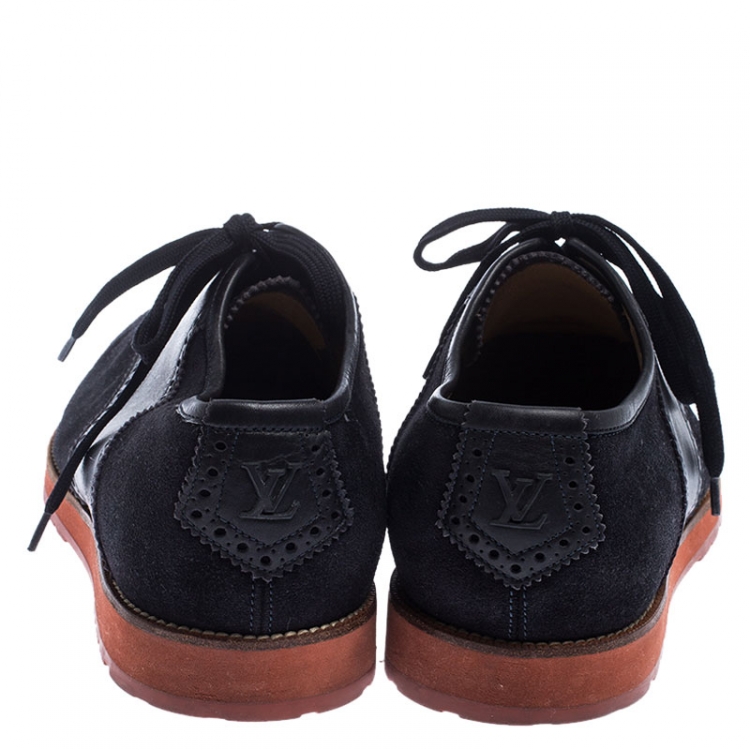 Pre Owned Louis Vuitton Navy Blue Suede and Leather Brogue Lace Up Oxfords Size 43