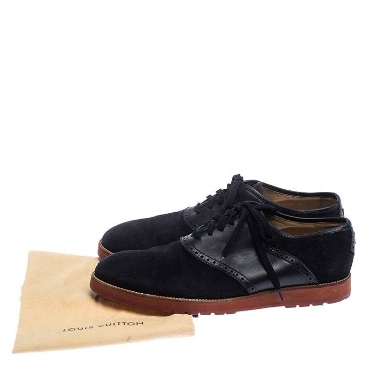 Pre Owned Louis Vuitton Navy Blue Suede and Leather Brogue Lace Up Oxfords Size 43