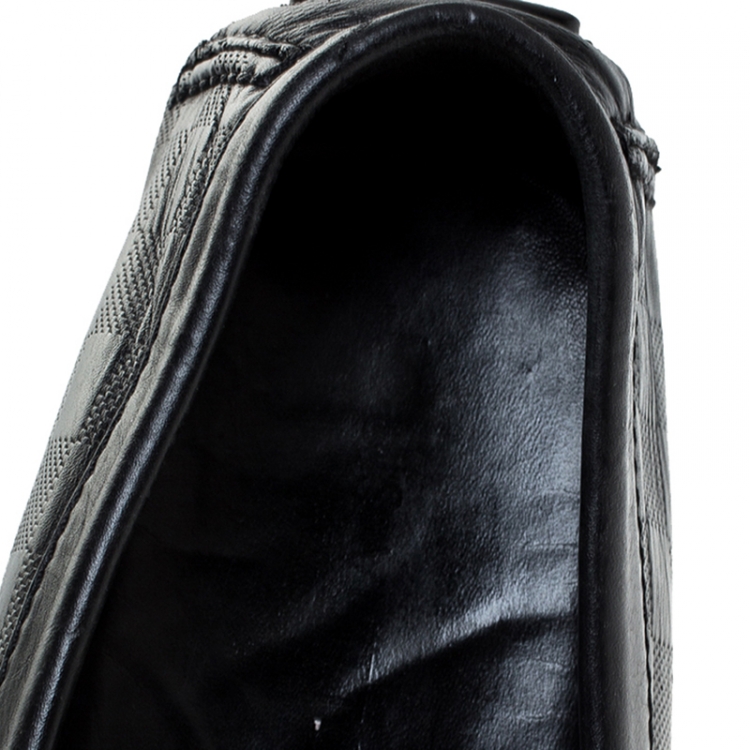 Pre Owned Louis Vuitton Black Leather Damier Infini Hockenheim Moccasin Size 43.5