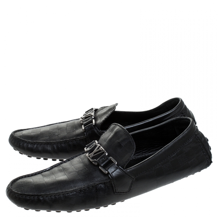 Pre Owned Louis Vuitton Black Leather Damier Infini Hockenheim Moccasin Size 43.5