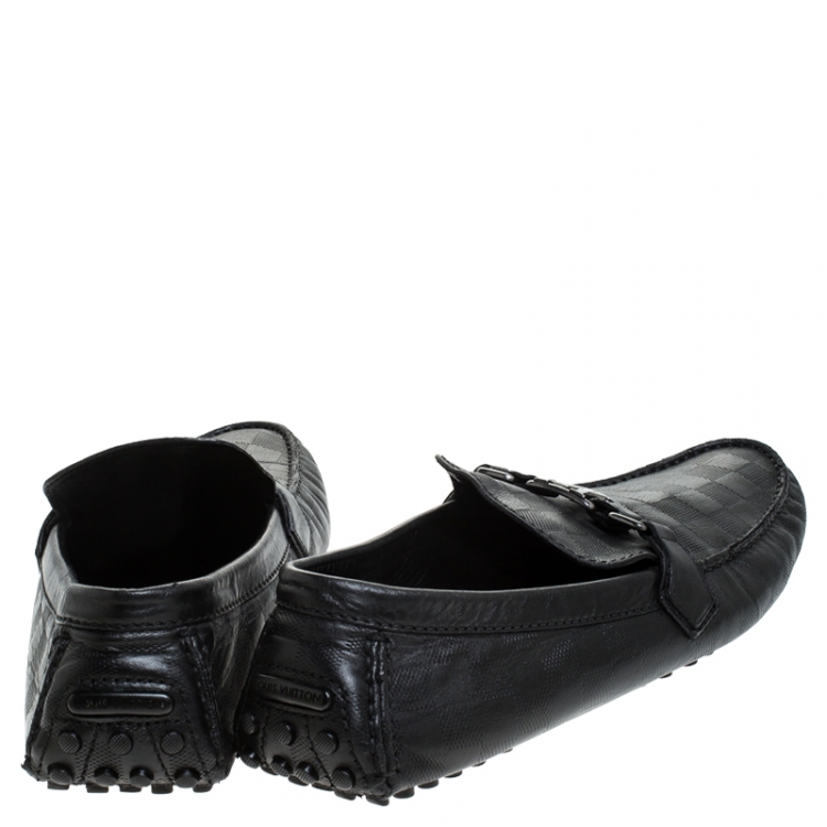 Pre Owned Louis Vuitton Black Leather Damier Infini Hockenheim Moccasin Size 43.5