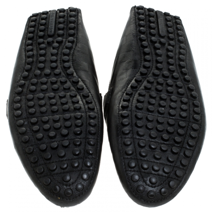 Pre Owned Louis Vuitton Black Leather Damier Infini Hockenheim Moccasin Size 43.5