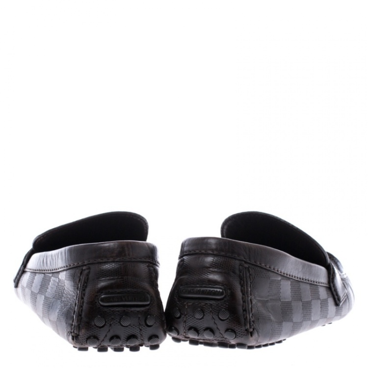 Pre Owned Louis Vuitton Brown Damier Embossed Leather Hockenheim Moccasins Size 42.5